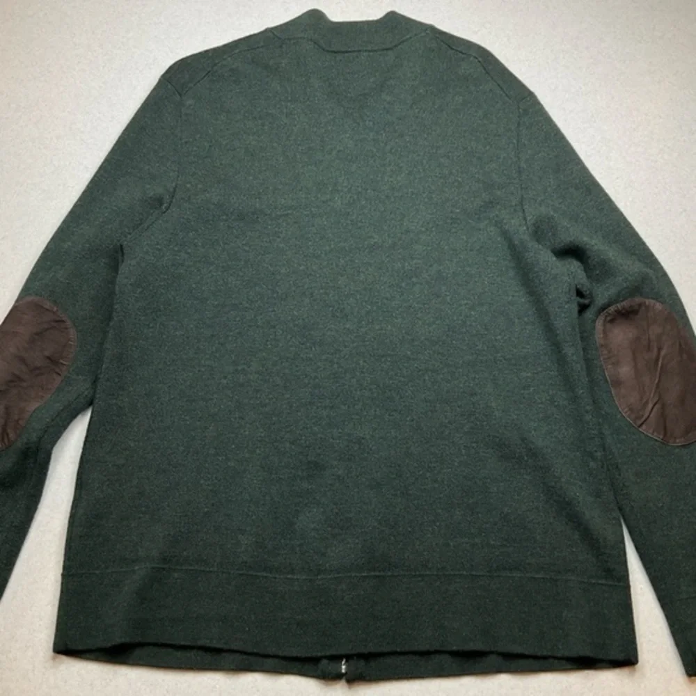 UNTUCKit Reynoso 100% Merino Wool‎ Full Zip Sweater XL Elbow Patch Green NWOT